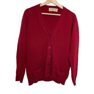 Braemar Vintage 80s Red 100% Lambswool Cardigan Long Sleeve Sweater Size 38 M